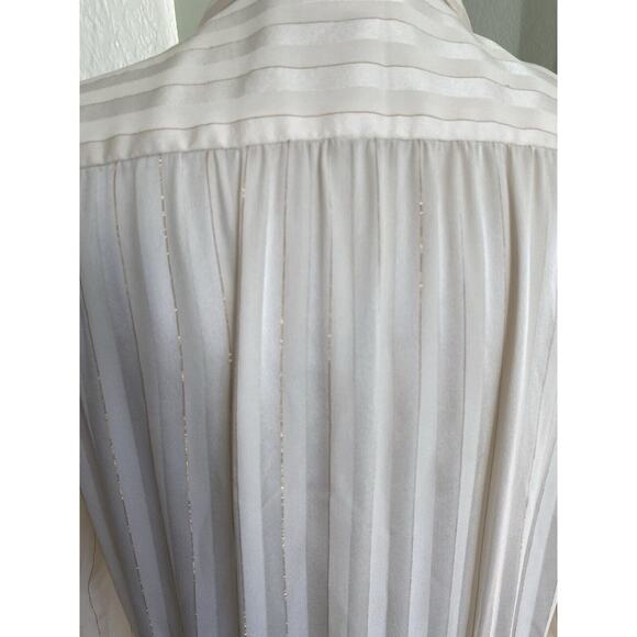 Pure Silk Vintage Ivory Gold Pinstripe Silk Collared Shirt Dress - Est Size 8 - Picture 5 of 8